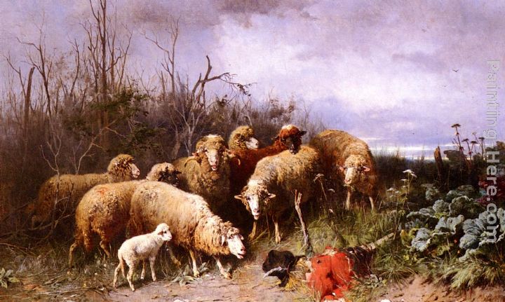 Schafe Eine Vogelscheuche Betrachtend painting - Friedrich Otto Gebler Schafe Eine Vogelscheuche Betrachtend art painting